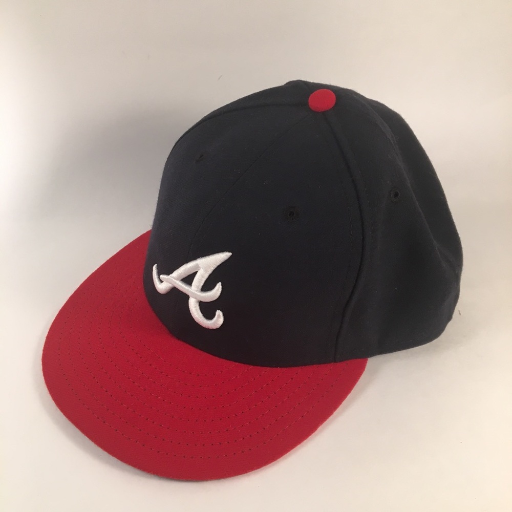 New Era 59Fifty MLB Atlanta Braves Navy Blue Red Fitted Hat Cap Size 7 3/4